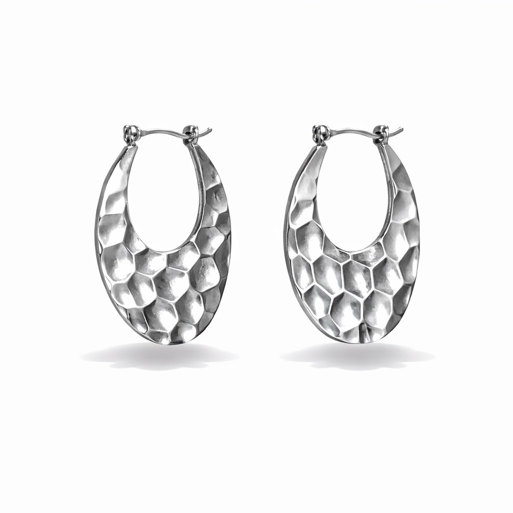 Elegant Silver Textured Hoop Earrings